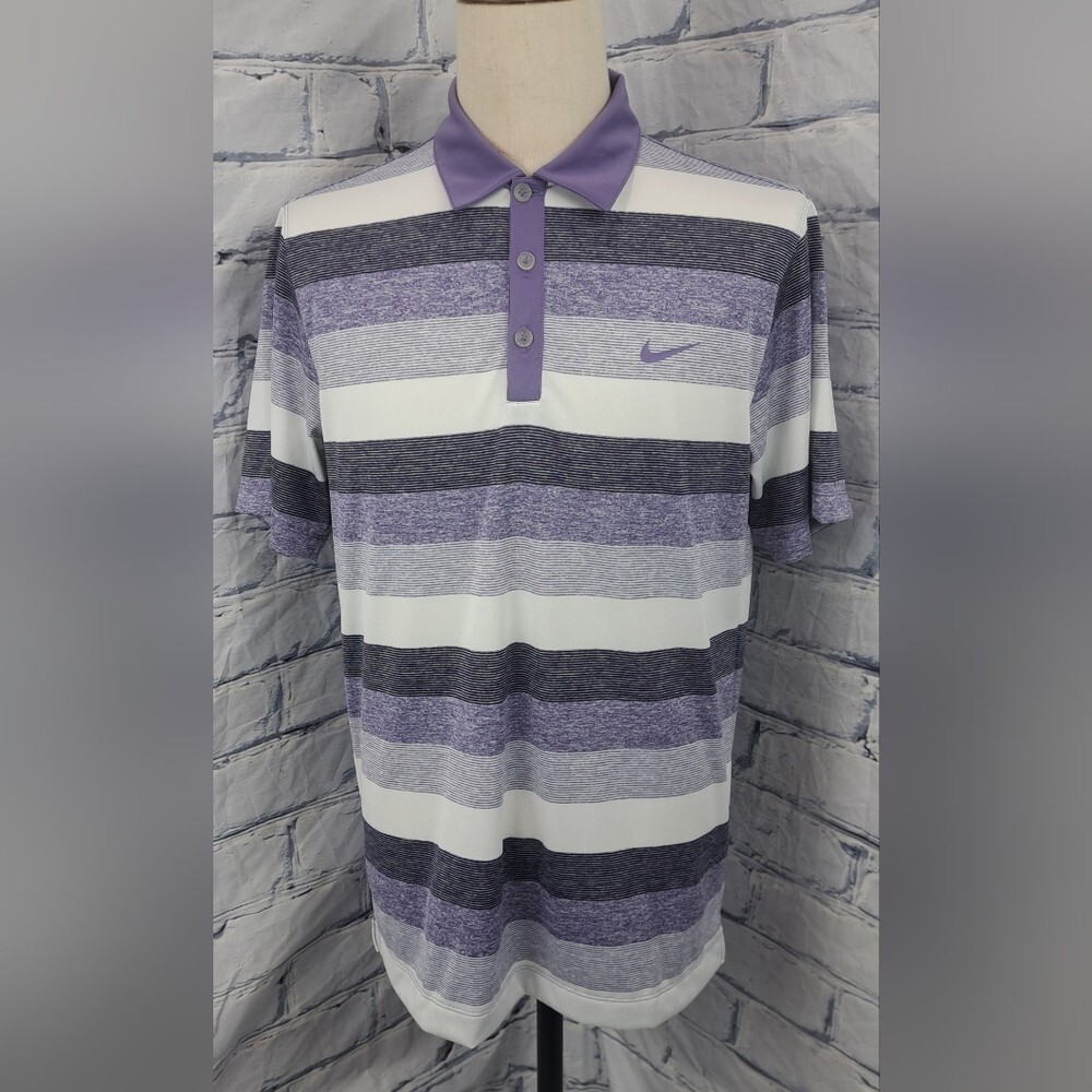 NWOT Nike Dri-Fit Men's Tour Performance Golf Polo Shirt Purple Striped Medium
